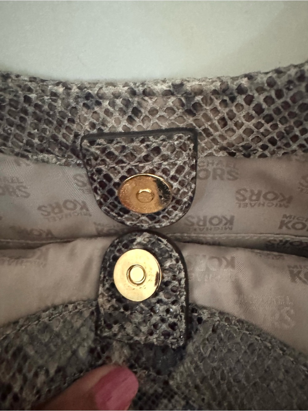 Michael Kors Taupe and Dark Brown Snakeskin-Print Shoulder Bag - Picture 6 of 6